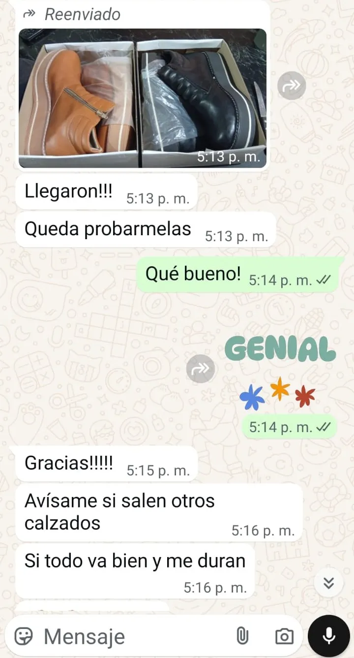Comentario de WhatsApp de clienta satisfecha